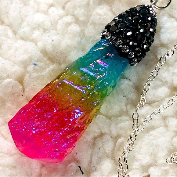 Gorgeous & unique Rainbow Geode Charm on 17 inch silver chain lgbtq - Picture 2 of 4